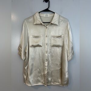 DISSH Satin Ivory Nude Button Down Short Sleeve Vacation Shirt Size 10